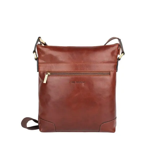 THE MONTE Hliðartaska leður,Coníaksbrún