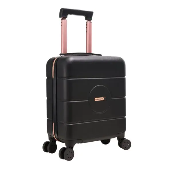 ANODE 30L 45X36X20CM Black and Rose Gold Viltu forðast auka handfarangursgjöld hjá easyJet  Anode 30L á fjórum hjólum er fullkomin stærð sem passar auðveldlega undir sætið og sparar þér að borga aukagjöld. Stærð 45 x 36 x 20 cm og létt 2.2 kg, Anode er úr ABS efni og er með sterkum 8 mm rennilás.Létt tveggja þrepa handfangið nær upp í 1.02 cm.