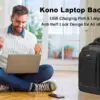 KONO Bakpoki USB Svartur KONO Svartur með festingu fyrir ferðatösku.Og USB hleðslu port.Og 13.5″ fartölvu hólf og Spjaldtölvu. Lás fylgir. Stærð H 48 cm B 33 cm Þ 10 cm