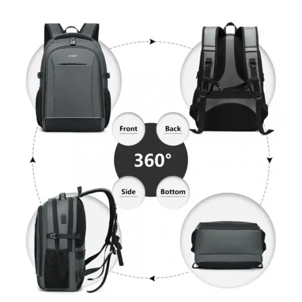 KONO Bakpoki USB Grár KONO Grár með festingu fyrir ferðatösku.Og USB hleðslu port.Og 13.5" fartölvu hólf og Spjaldtölvu. Lás fylgir. Stærð H 48 cm B 33 cm Þ 10 cm