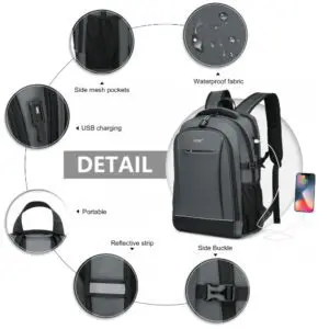 KONO Bakpoki USB Grár KONO Grár með festingu fyrir ferðatösku.Og USB hleðslu port.Og 13.5" fartölvu hólf og Spjaldtölvu. Lás fylgir. Stærð H 48 cm B 33 cm Þ 10 cm
