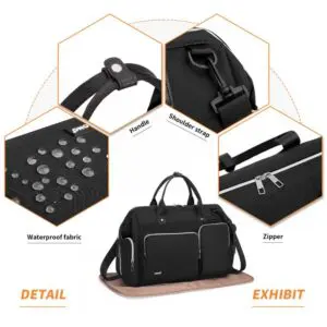 Kono Fjölnota meðgöngutaska Þessi frábæra skiptitaska er með átta innri vasa og fjóra ytri skipulagsvasa og tryggir þannig að þú hafir stað fyrir allt.Fylgir töskuni skiftimotta. Stærð H 30 cm B 39 cm Þ 15 cm og 1.08 kg Fullkomin taska fyrir annasamt líf þitt sem foreldri. Það eru líka þrír vasar sem eru fullkomnir til að geyma allar nauðsynjar til að skipta um bleiu svo auðvelt sé að grípa þá, sérstaklega ef þú ert í neyðartilvikum! Festingar til að hengja á ferðatösku.