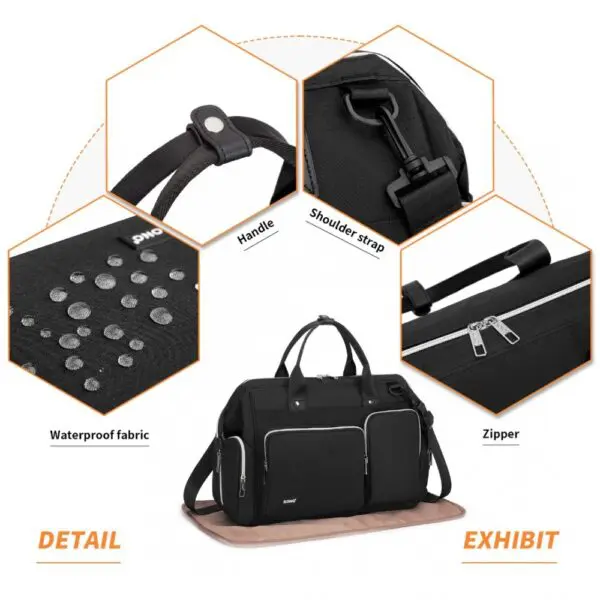 Kono Fjölnota meðgöngutaska Þessi frábæra skiptitaska er með átta innri vasa og fjóra ytri skipulagsvasa og tryggir þannig að þú hafir stað fyrir allt.Fylgir töskuni skiftimotta. Stærð H 30 cm B 39 cm Þ 15 cm og 1.08 kg Fullkomin taska fyrir annasamt líf þitt sem foreldri. Það eru líka þrír vasar sem eru fullkomnir til að geyma allar nauðsynjar til að skipta um bleiu svo auðvelt sé að grípa þá, sérstaklega ef þú ert í neyðartilvikum! Festingar til að hengja á ferðatösku.