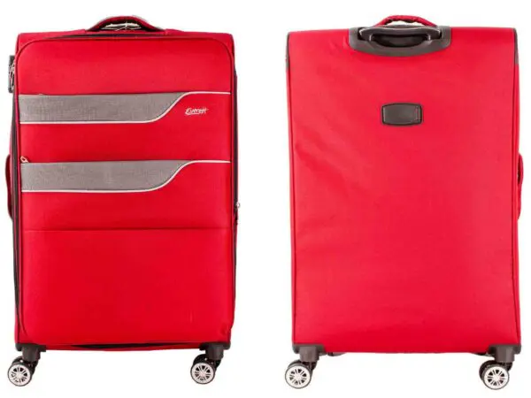 Ferðataska EVEREST 66cm Rauð 2 vasar með rennilás að framan. Stækkanlegt fyrir auka pláss. Eitt stórt aðalhólf með sylgjulásum til að halda fötunum Ytra efni úr 100% POLYESTER = Létt og endingargott! 68.04 L