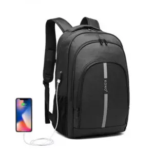 KONO Bakpoki svartur með USB og hægt að hengja á ferðatösku. Stærð H 49 cm B 31 cm Þ 17 cm