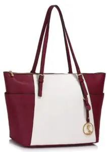 Handtaska Vínrauð og Hvít Height: 28cm Width: 35cm