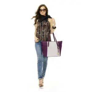 no350 Handtaska Vínrauð og Hvít Height: 28cm Width: 35cm