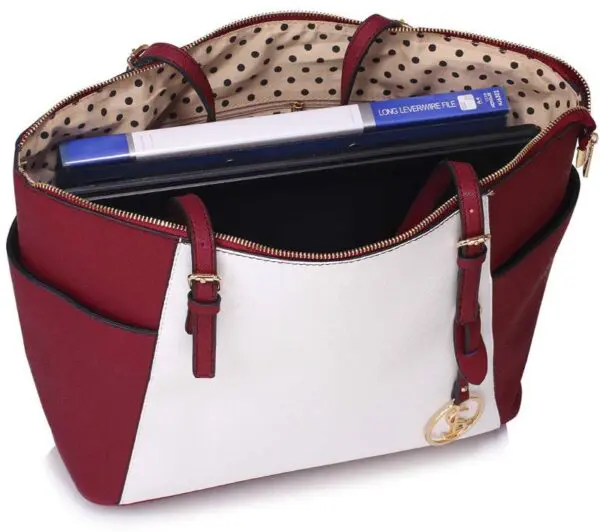 Handtaska Vínrauð og Hvít Height: 28cm Width: 35cm