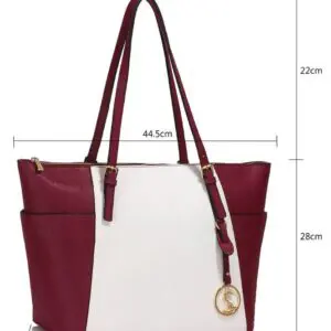 Handtaska Vínrauð og Hvít Height: 28cm Width: 35cm