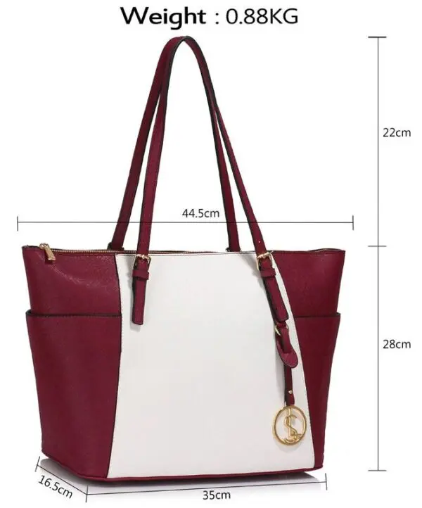 Handtaska Vínrauð og Hvít Height: 28cm Width: 35cm