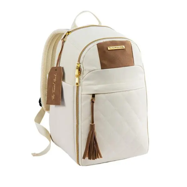 TRAVEL HACK 20L Cream 40X20X25CM Stílhreinn, nettur ferðabakpoki fyrir konur. Fartölva sem er allt að 13".