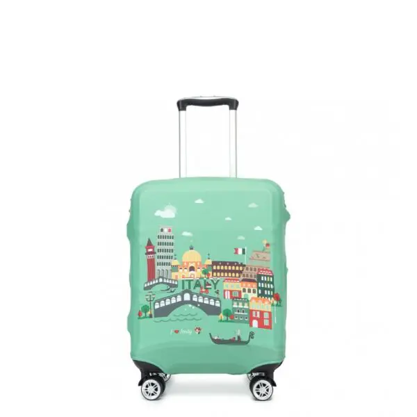 Bættu ferðaupplifun þína með farangurshlífinni okkar, hannað fyrir bæði virkni og endingu.Efni: Spandex og Polyester. Þessi blanda nýtir sér mikla mýkt spandex og endingu pólýesters, sem tryggir fjaðrandi og teygjanlega hlíf sem passar vel utan um farangur þinn. Hentar fyrir farangursstærðir á milli 18-21  tommur eða með 30-48lítra rúmta