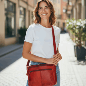 Pavini Leðurtaska Rauð Crossbody