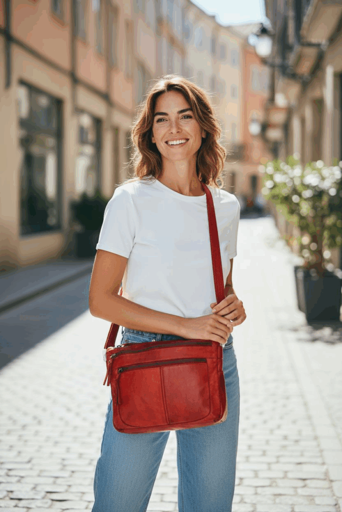 Pavini Leðurtaska Rauð Crossbody