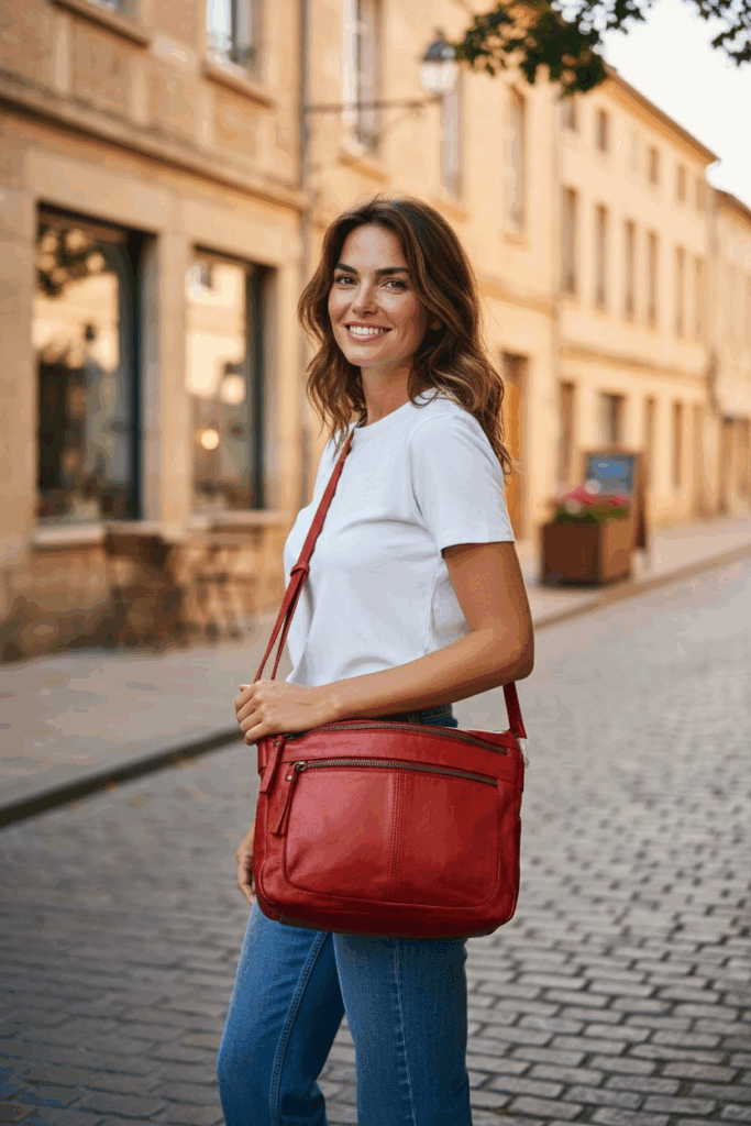 Pavini Leðurtaska Rauð Crossbody - Image 4