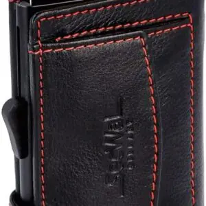 SecWal Leður RFID Kortaveski Svart með Rauðum Saum