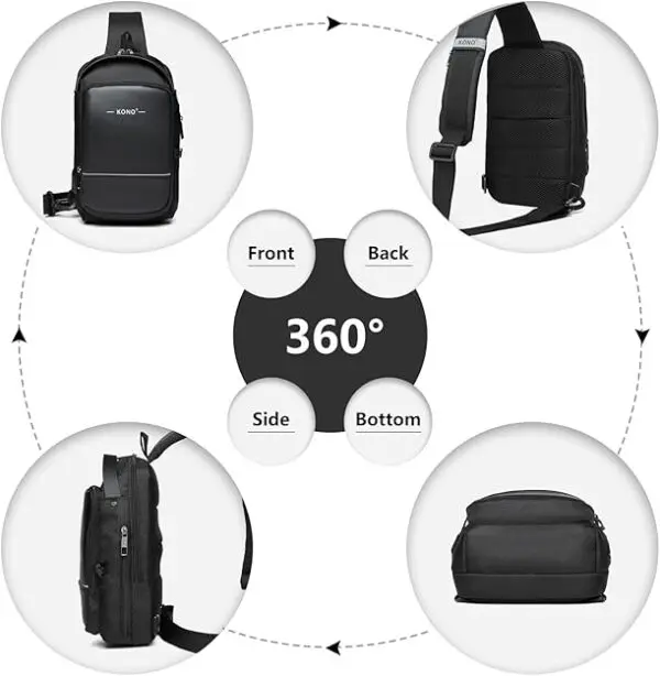 KONO Smart Sling brjóstpoki með USB hleðslutengi Svartur - Image 9