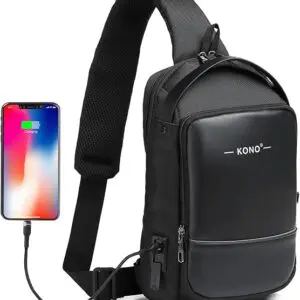 KONO Smart Sling brjóstpoki með USB hleðslutengi Svartur