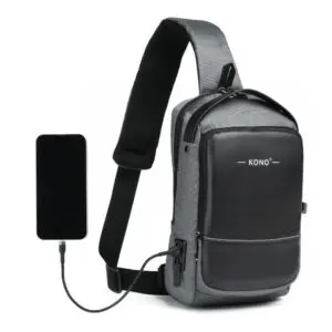 KONO Smart Sling brjóstpoki með USB hleðslutengi Grár og Svartur