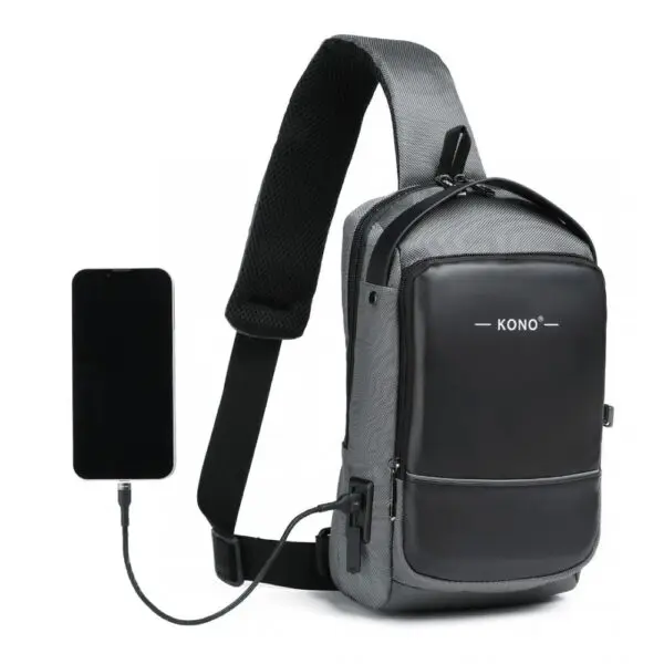 KONO Smart Sling brjóstpoki með USB hleðslutengi Grár og Svartur