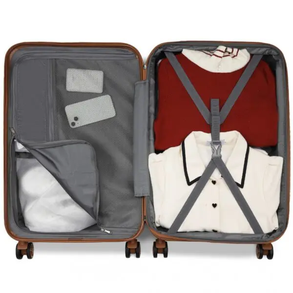 KONO Stækkanleg ferðataska 24"Cream and Brown 70 L - Image 2