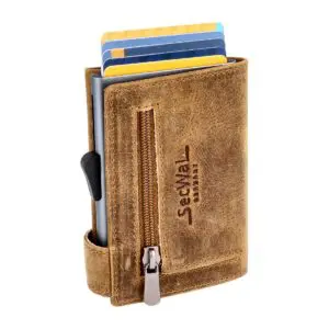 SecWal Leður RFID Kortaveski Ljós Brúnt