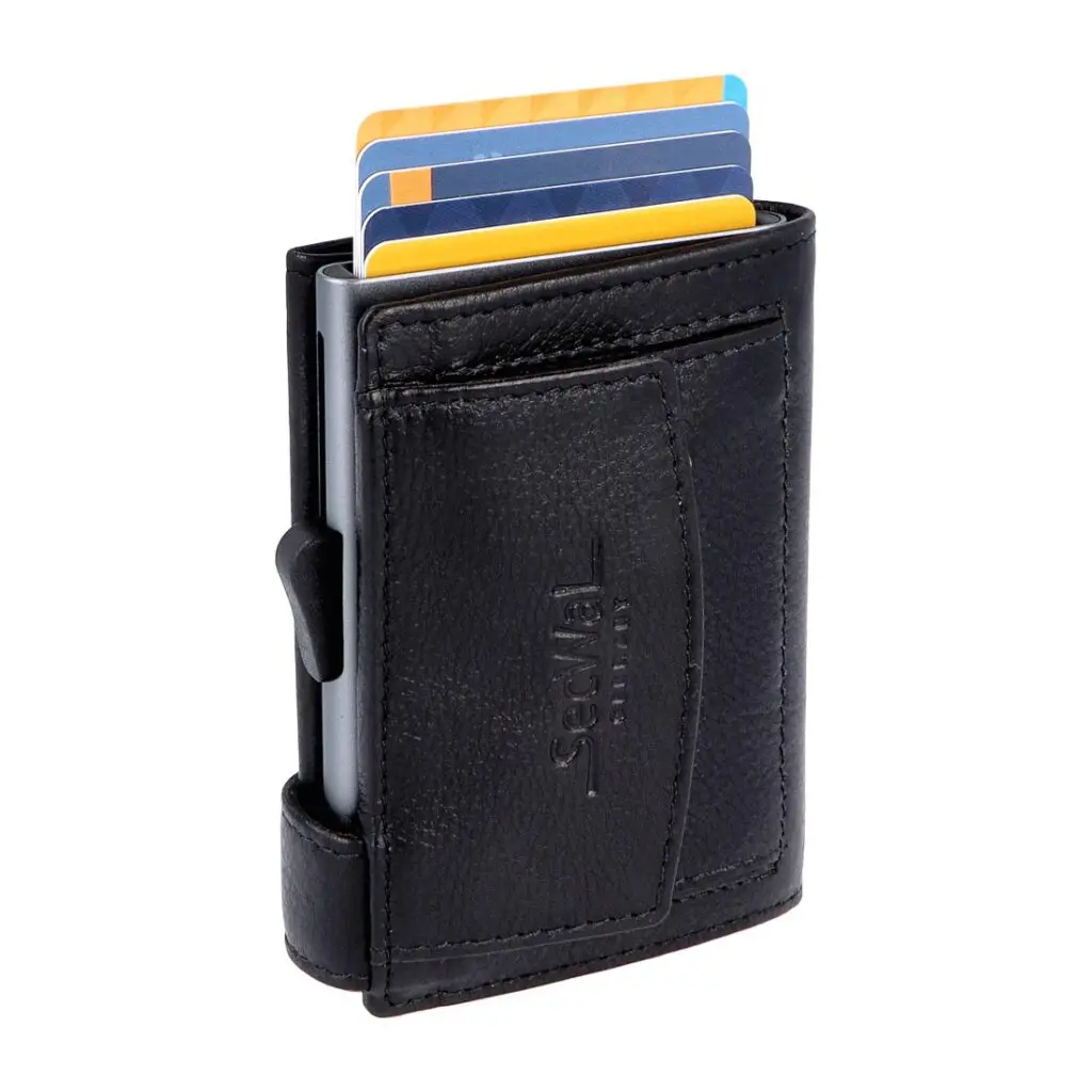 SecWal Leður RFID Kortaveski Svart