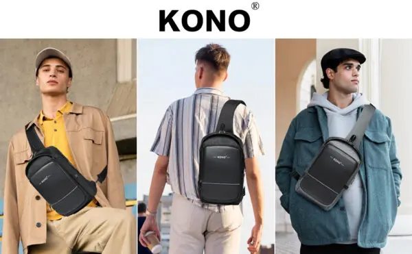 KONO Smart Sling brjóstpoki með USB hleðslutengi Svartur - Image 6
