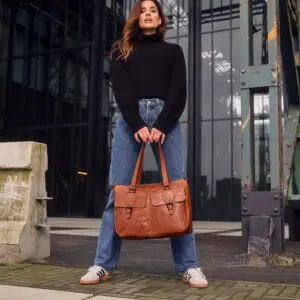 Spikes & Sparrow Leður Tölvu Axlartaska  Fairy Brandy Cognac 15.6"