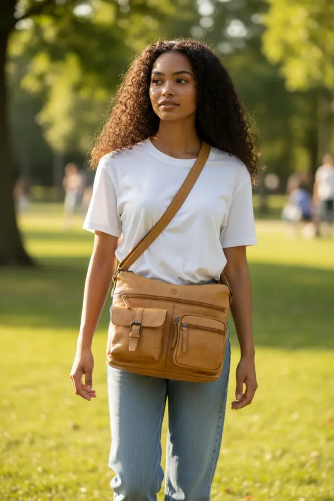 Hide & Stitches Paint Rock axlartaska Ochre - Image 3