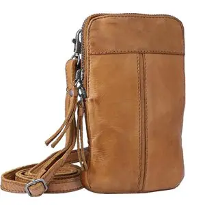 MANAGE Vintage leður símataska Coníaks Brún