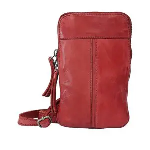 MANAGE Vintage leður símataska Rauð