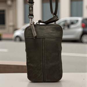 MANAGE Vintage leður símataska Dökk Grá