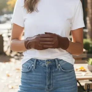 HK Leðurhanskar virka á símaskjái. Coníaks Brúnir Stærð 8