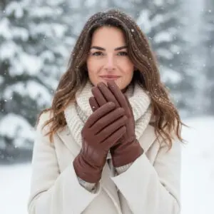 HK Leðurhanskar virka á símaskjái. Coníaks Brúnir Stærð 7.5