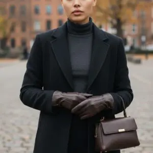 HK Leðurhanskar virka á símaskjái.Dökk Brúnir Stærð 7.5