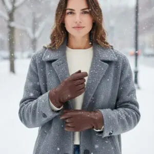 HK Leðurhanskar virka á símaskjái. Coníaks Brúnir Stærð 7