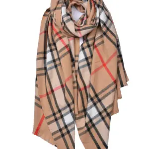 Vetrartrefill með rúðóttu mynstri 80% bómull + 20% kashmír Coníak