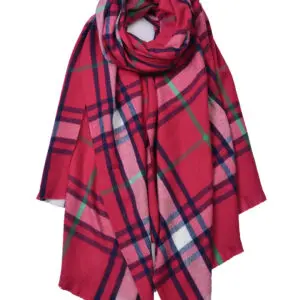 Vetrartrefill með rúðóttu mynstri 80% bómull + 20% kashmír Rauður