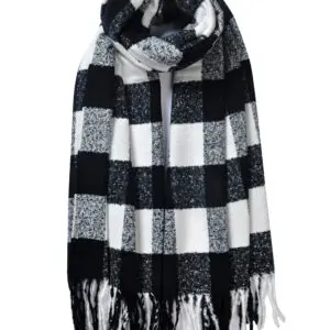 Vetrarsjal með Betty-rúðumynstri 80% bómull + 20% kashmír Svart/Hvítt
