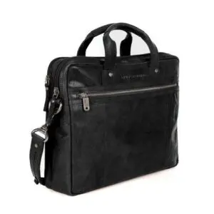 Spikes & Sparrow leður fartölvutaska  Montana Svört 15"