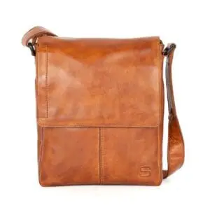 Spikes & Sparrow leðuraskrosspoki með flipa Stan  Coníak Falin Símavasi