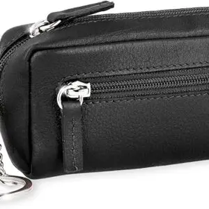 leðurlyklaveski með mynthólfi fyrir karla og konur Svart