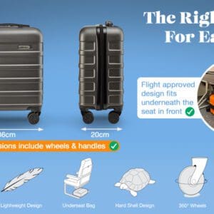 ANODE 30L 45X36X20CM Black Viltu forðast auka handfarangursgjöld hjá easyJet  Anode 30L á fjórum hjólum er fullkomin stærð sem passar auðveldlega undir sætið og sparar þér að borga aukagjöld. Stærð 45 x 36 x 20 cm og létt 2.2 kg, Anode er úr ABS efni og er með sterkum 8 mm rennilás.Létt tveggja þrepa handfangið nær upp í 1.02 cm.