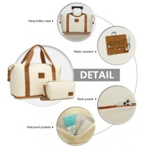 KONO Stækkanleg vatnsheld BEIGE og Brún Stækanleg , vatnsheld og með auka snyrtibuddu Stærð H 30 cm B 40 cm Þ 22 cm