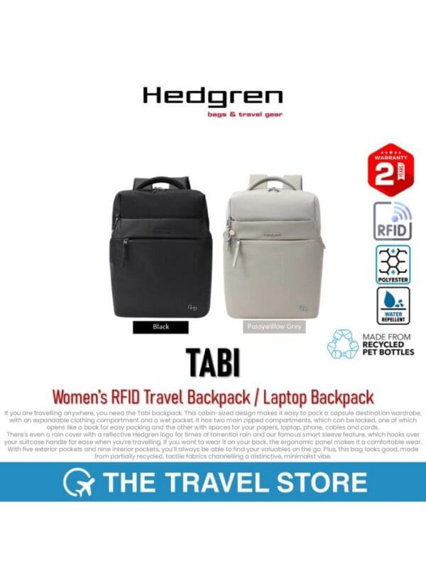 Hedgren TABI  Ferðabakpoki Cream Grár 15.6"+RFID+Regnhlíf - Image 10