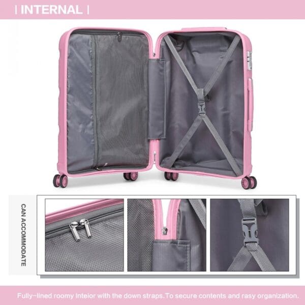 Ferðataska KONO BRIGHT HARD SHELL PP 65cm Bleik - Image 7