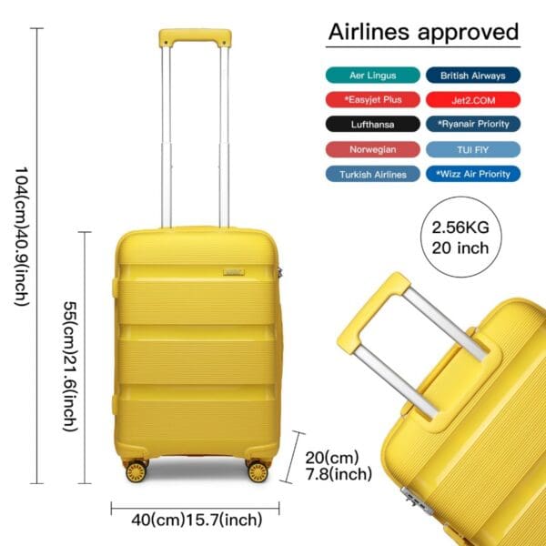 Ferðataska KONO BRIGHT HARD SHELL PP 55cm Gul - Image 11
