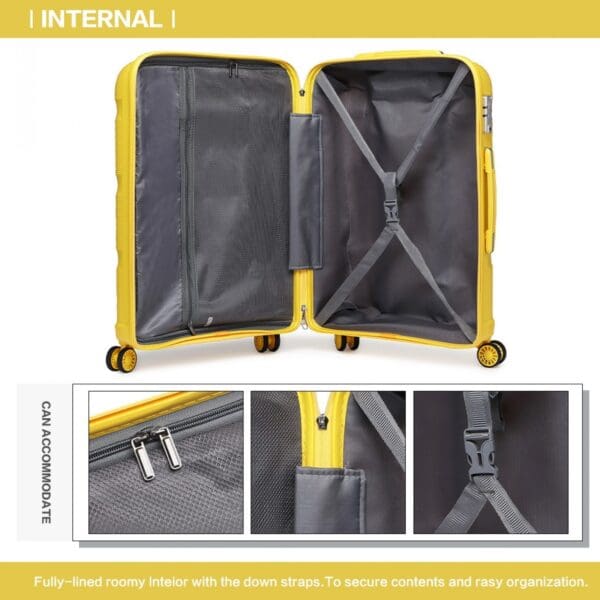 Ferðataska KONO BRIGHT HARD SHELL PP 65cm Gul - Image 4