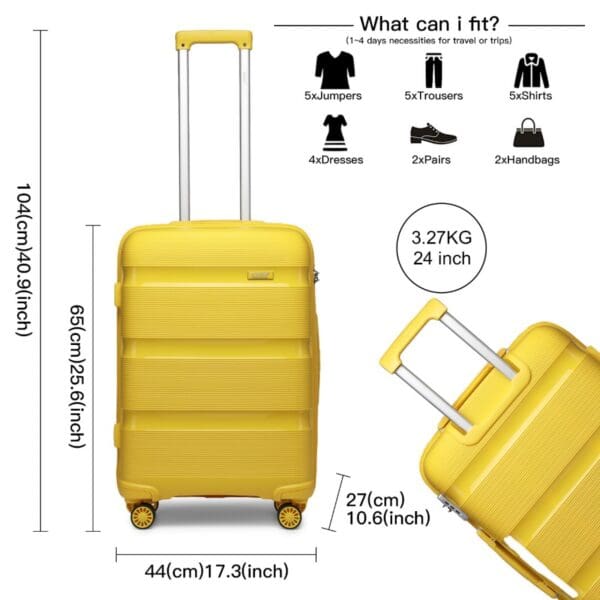 Ferðataska KONO BRIGHT HARD SHELL PP 65cm Gul - Image 12